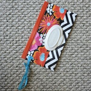 Floral Chevron Wet Wipes Pouch with Blue Wrist Strap